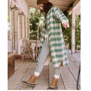 THE GREAT. Long Plaid Bomber Jacket in Juniper Plaid Size 1